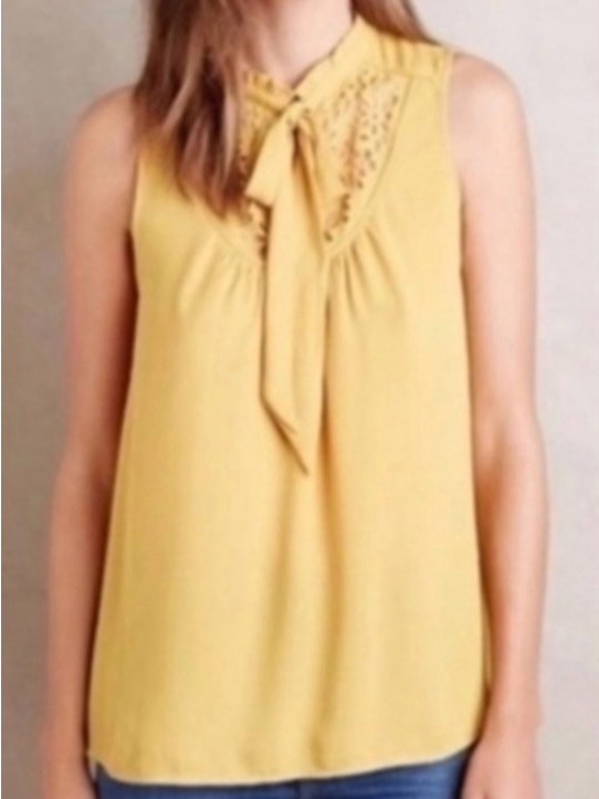 Maeve By Anthropologielaser-Cut Sleeveless Tie-Neck Blouse Feminine Blouse